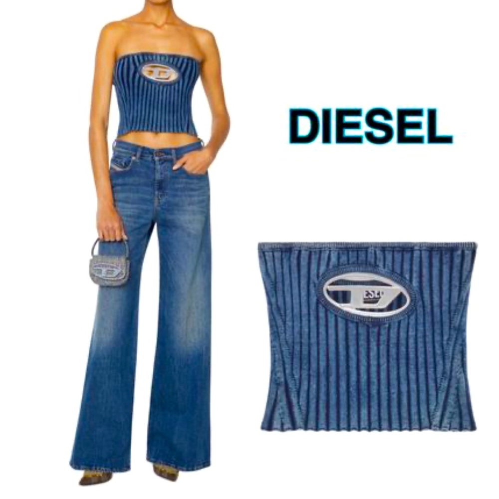 Diesel short stripes rib blended street style jean blue tube top